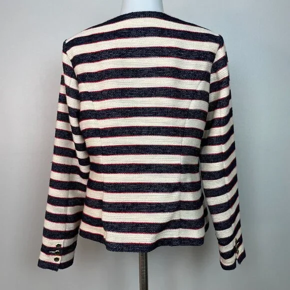Cabi Cruise Jacket 6 Nautical Stripe Navy Blue Tweed Double Breasted Blazer - Picture 6 of 13